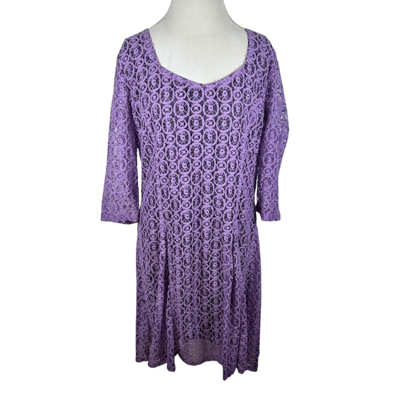 The Pyramid Collection Purple Lace Dress A-Line Cut Midi Romantic Boho Size 1X - Picture 2 of 11
